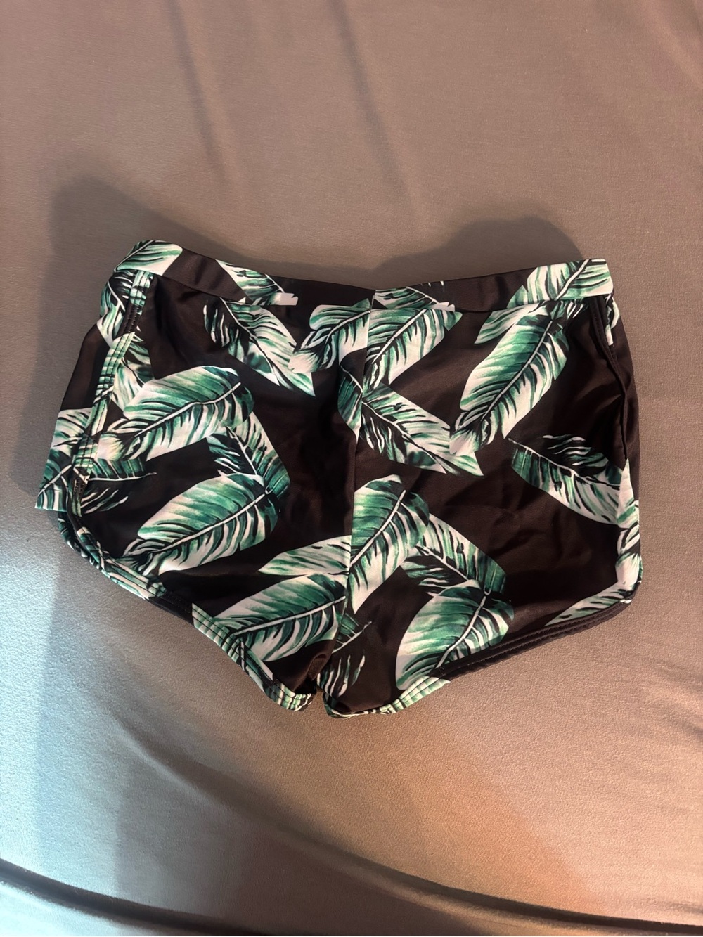 Black Tropical Leaf Print Swim Shorts